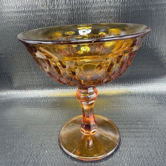 Vintage Indiana Glass Amber Tall Compote Pedestal Bowl Dish 6.5inch Cup Goblet - Picture 14 of 16
